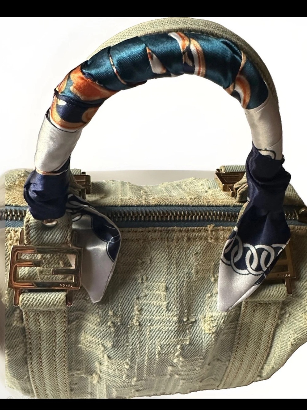 Fendi Vintage Denim Mini Boston Bag Distressed Zucca Y2K COA - Picture 2 of 16